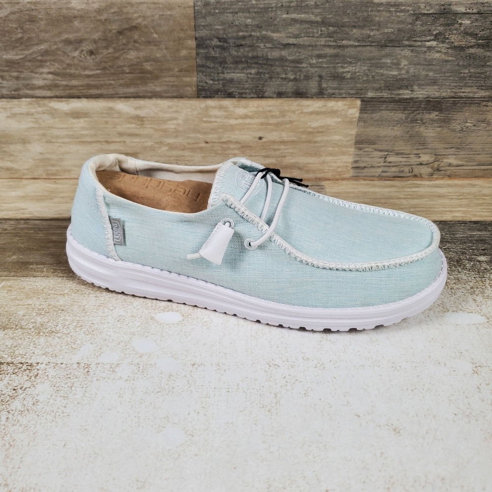 Hey Dude Wendy Boho Stitch Womens Loafer Shoes Sz 8 Sky Blue Slip On Round Toe